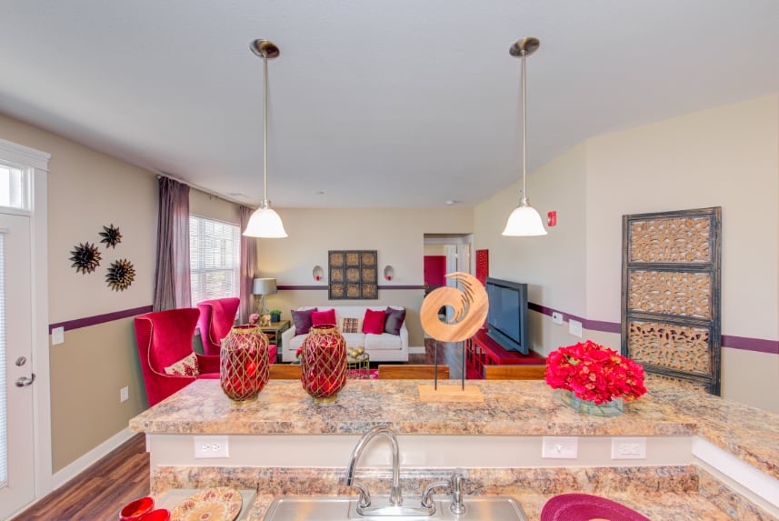 Living room in model apartment.